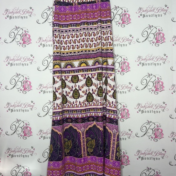 Lily star skirt bohemian long maxi skirt purple pink yellow gold white Bollywood - Picture 4 of 13